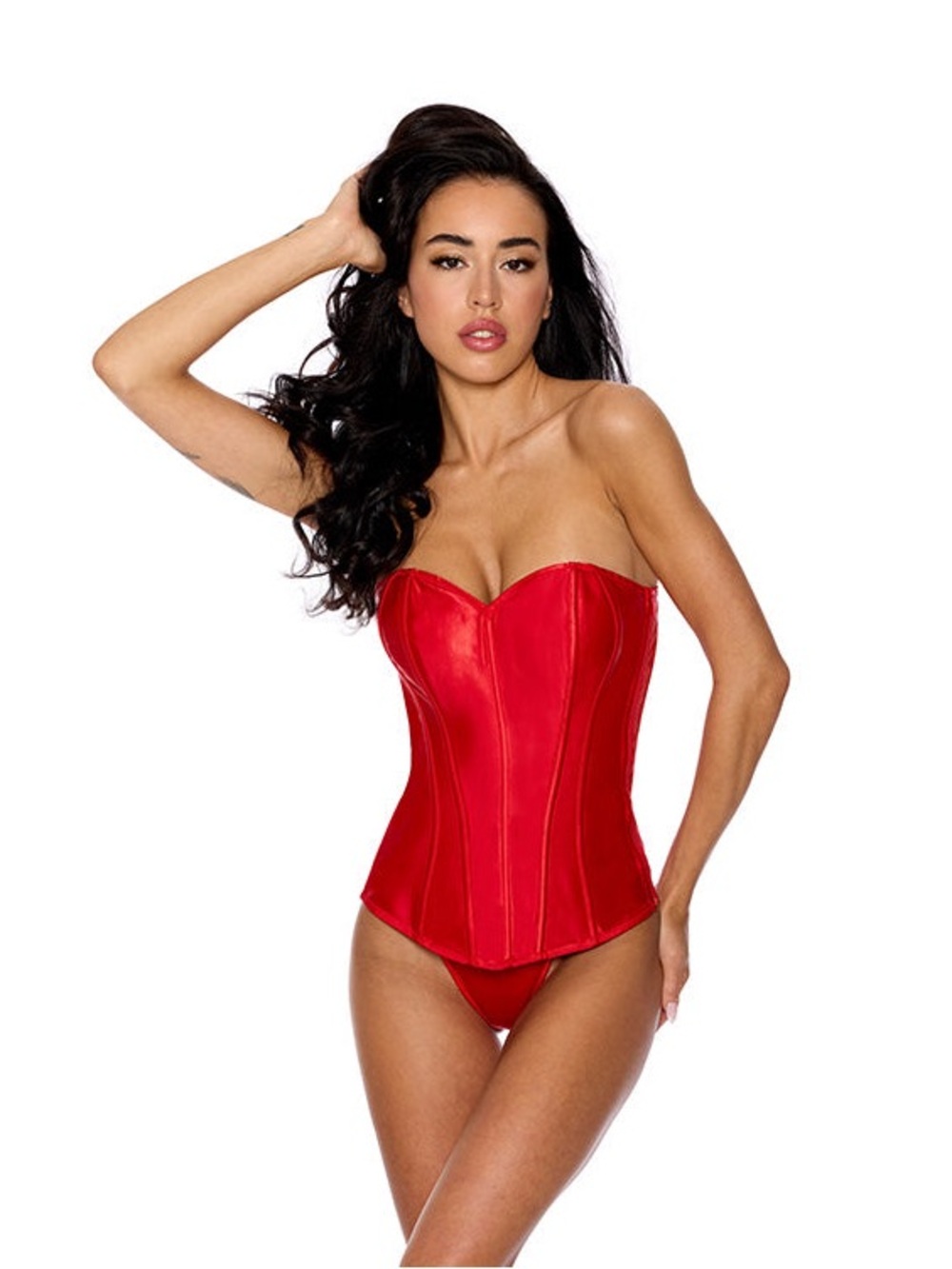 Shirley of Hollywood Satin Corset with Side Zipper & G-String Set